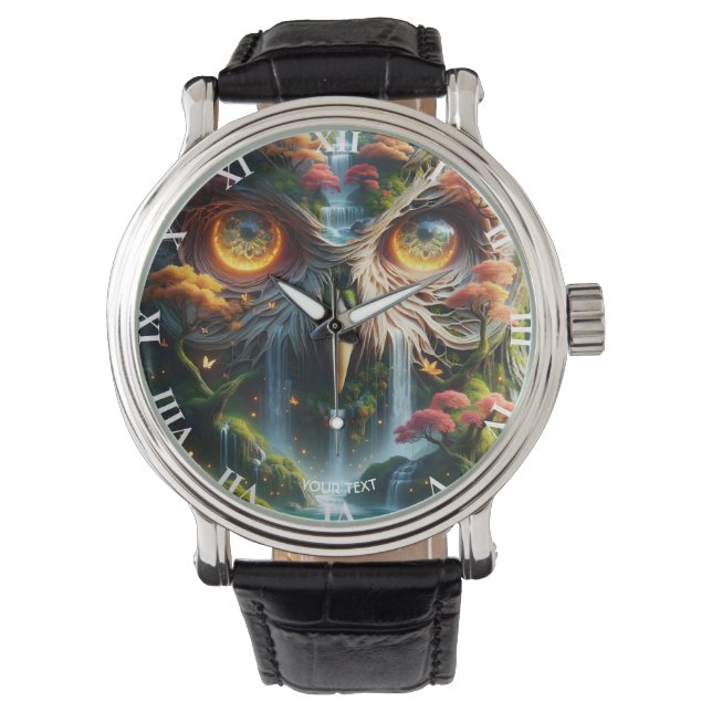 Fantasy Cute Owl Waterfall Trees Watch (Front)