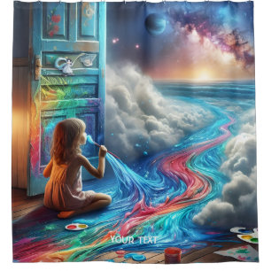 Fantasy Cute Painting Girl Space Shower Curtain