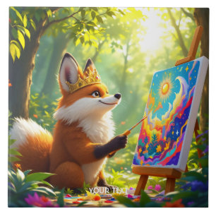 Fantasy Cute Painting King Fox Ceramic Tile