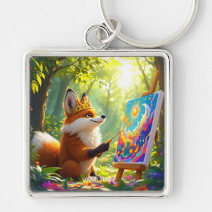 Fantasy Cute Painting King Fox Key Ring
