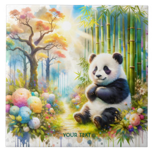 Fantasy Cute Panda Bamboo Forest Ceramic Tile
