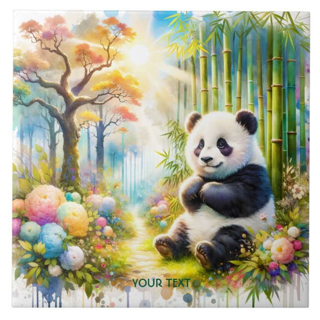 Fantasy Cute Panda Bamboo Forest Ceramic Tile (Front)