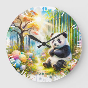 Fantasy Cute Panda Bamboo Forest Large Clock