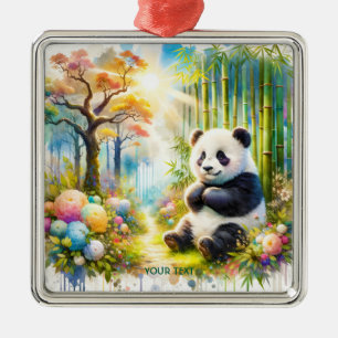 Fantasy Cute Panda Bamboo Forest Metal Ornament