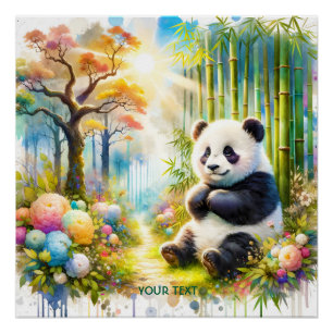 Fantasy Cute Panda Bamboo Forest Poster