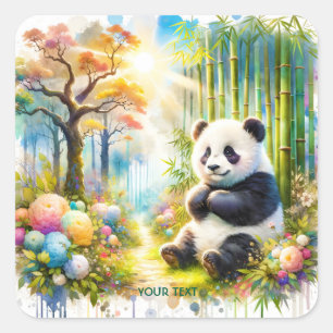Fantasy Cute Panda Bamboo Forest Square Sticker