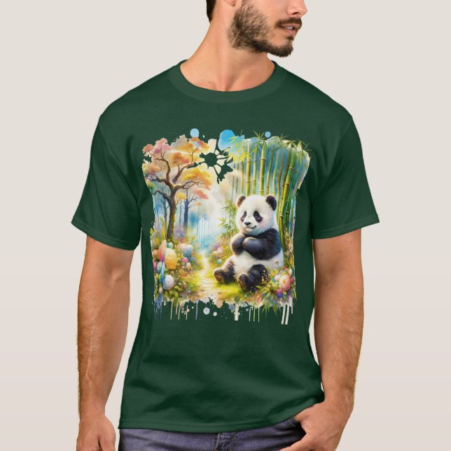 Fantasy Cute Panda Bamboo Forest T-Shirt (Front)