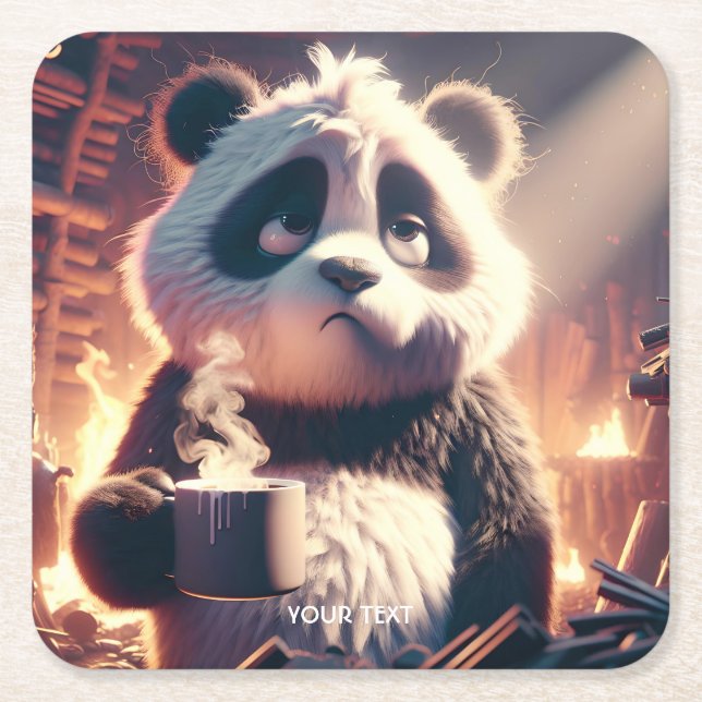 Fantasy Cute Panda Cup Coffee Square Paper Coaster (Front)