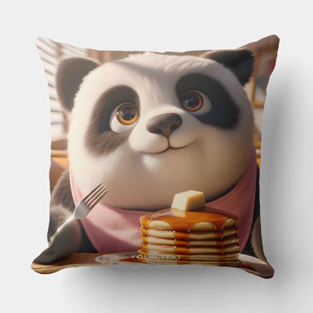 Fantasy Cute Panda Eating Pancakes Cushion (Front)