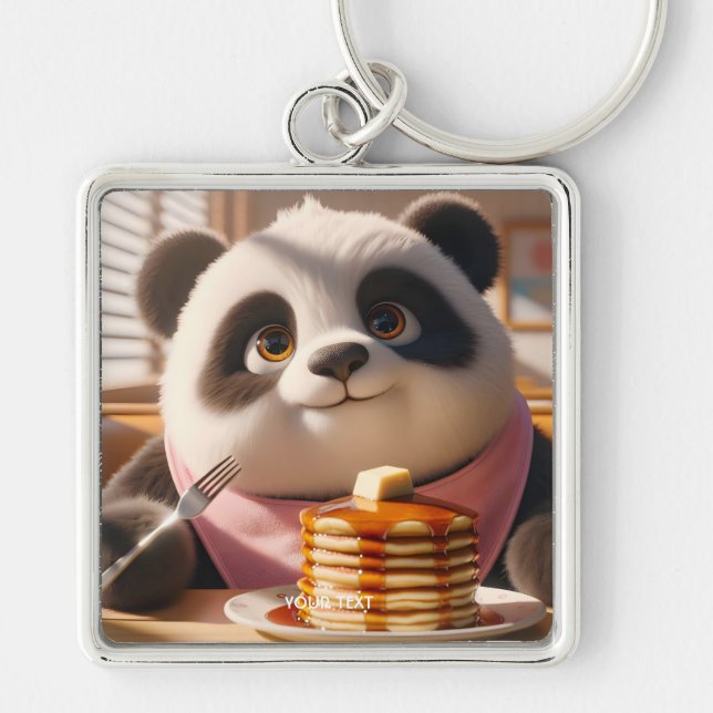 Fantasy Cute Panda Eating Pancakes Key Ring (Front)