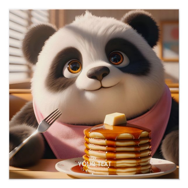 Fantasy Cute Panda Eating Pancakes Poster (Front)