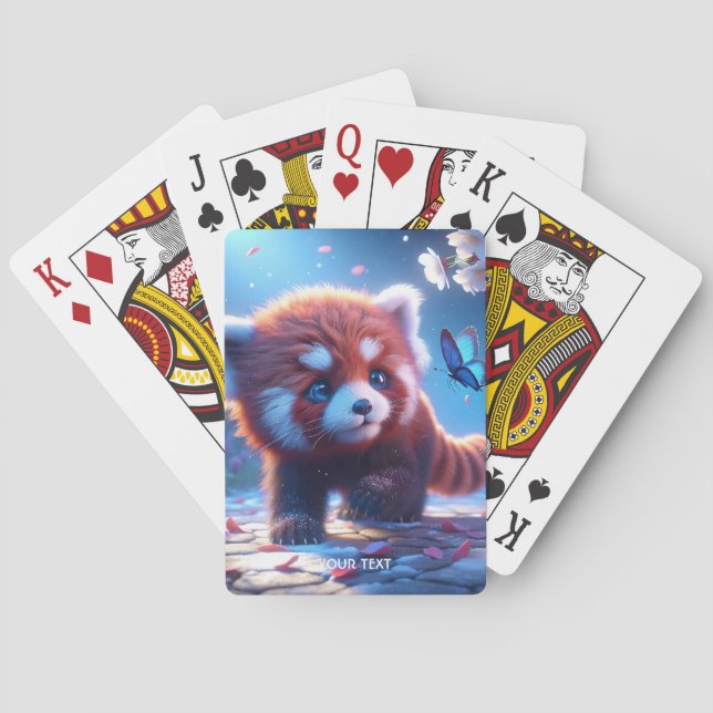 Fantasy Cute Panda Red Butterfly Playing Cards (Back)