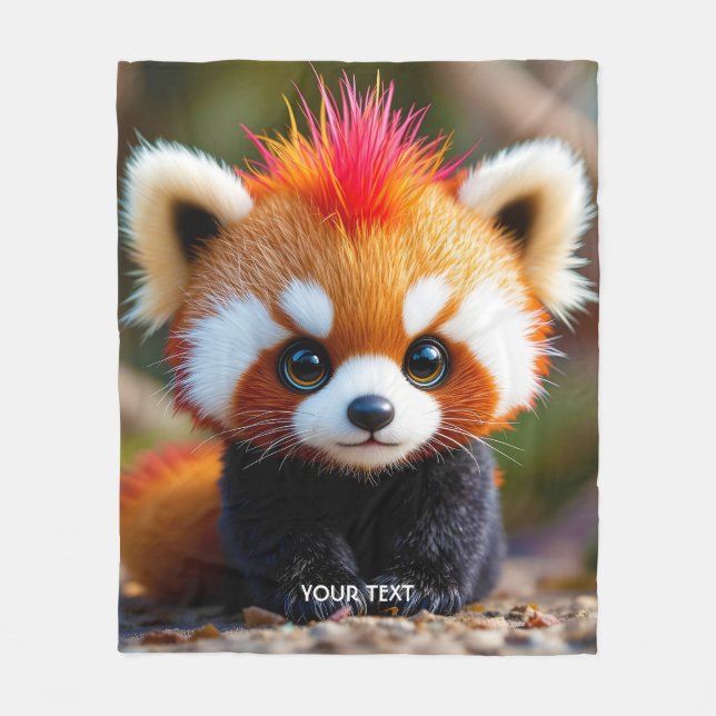Fantasy Cute Panda Red Hai Fleece Blanket (Front)