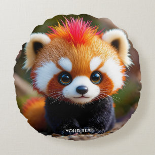 Fantasy Cute Panda Red Hai Round Cushion