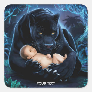 Fantasy Cute Panther Baby Night Square Sticker