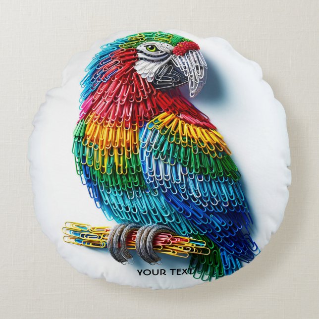 Fantasy Cute Paper Clips Bird Round Cushion (Front)