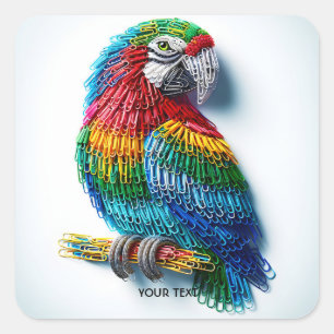 Fantasy Cute Paper Clips Bird Square Sticker