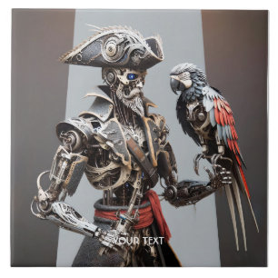 Fantasy Cute Parrot Cyborg Pirate Ceramic Tile
