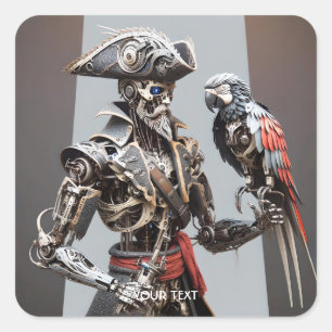 Fantasy Cute Parrot Cyborg Pirate Square Sticker