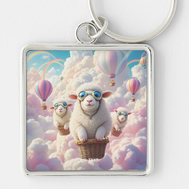 Fantasy Cute Pastel Family Sheep Key Ring (Front)