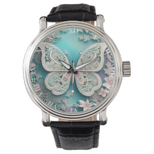 Fantasy Cute Pastel Filigree Butterfly Watch