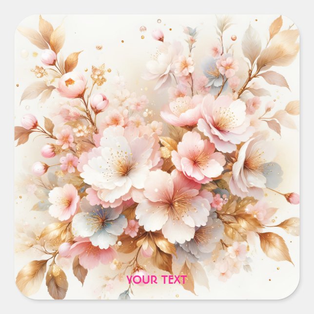 Fantasy Cute Pastel Pink Sakura Square Sticker (Front)