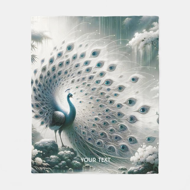 Fantasy Cute Peacock Rain Tree Fleece Blanket (Front)
