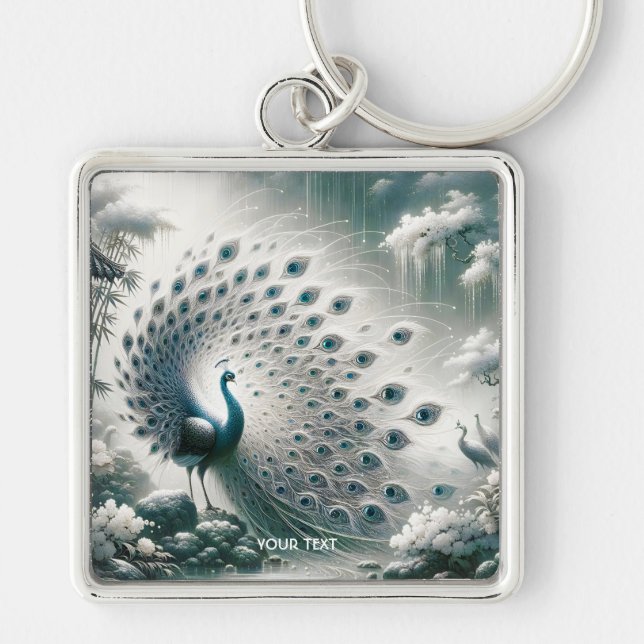 Fantasy Cute Peacock Rain Tree Key Ring (Front)