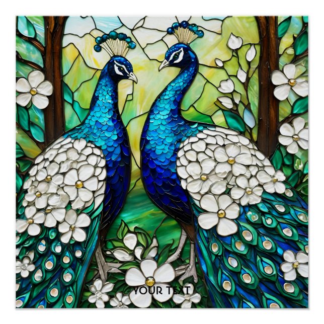 Fantasy Cute Peacock Stained Glass Poster (Front)