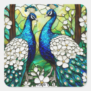 Fantasy Cute Peacock Stained Glass Square Sticker