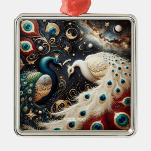 Fantasy Cute  Peacocks Crescent Feathers Metal Ornament