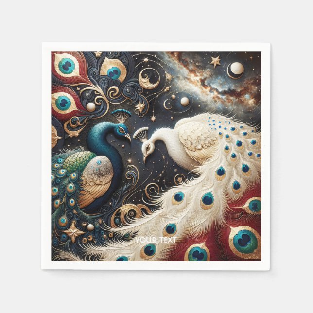 Fantasy Cute  Peacocks Crescent Feathers Napkin (Front)