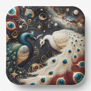 Fantasy Cute Peacocks Crescent Feathers Paper Plate