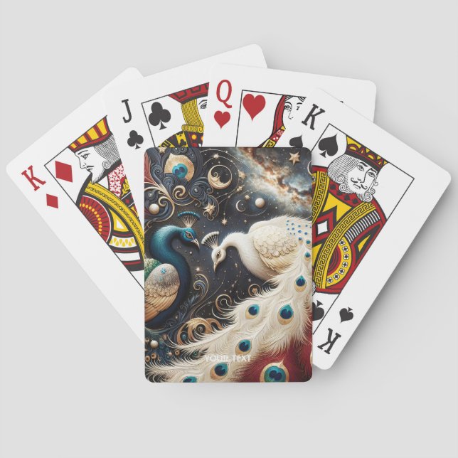 Fantasy Cute  Peacocks Crescent Feathers Playing Cards (Back)