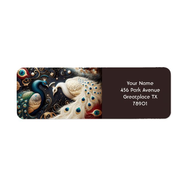 Fantasy Cute  Peacocks Crescent Feathers Return Address Label (Front)