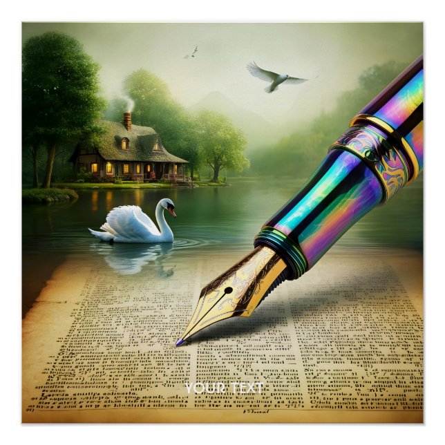 Fantasy Cute Pen Lake Swan Poster (Front)