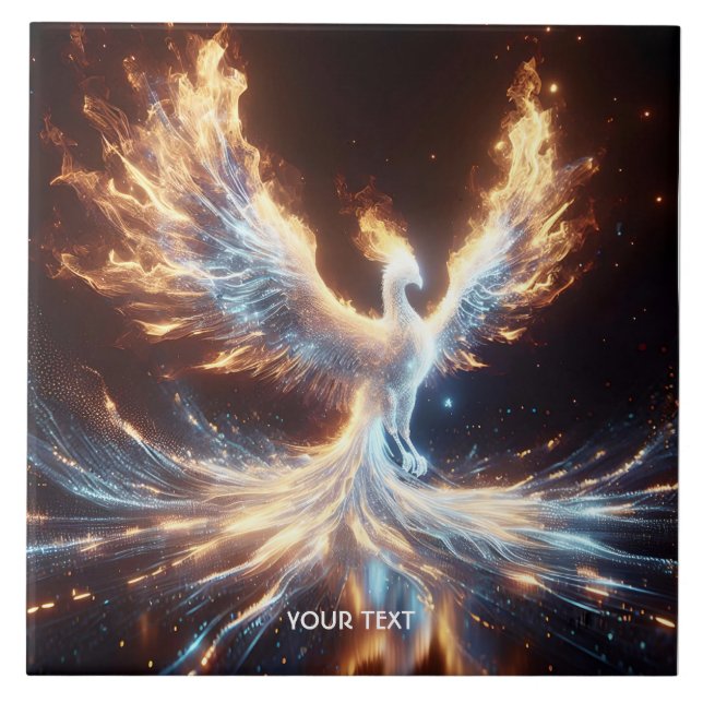 Fantasy Cute Phoenix Fire Reborn Ceramic Tile (Front)