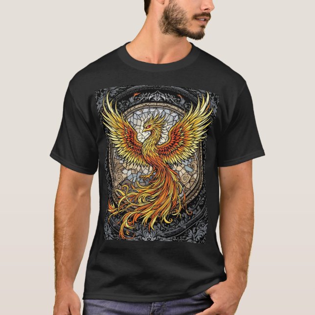 Fantasy Cute Phoenix Grey Orange T-Shirt (Front)