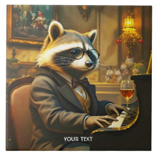 Fantasy Cute Piano Racoon Playing Ceramic Tile