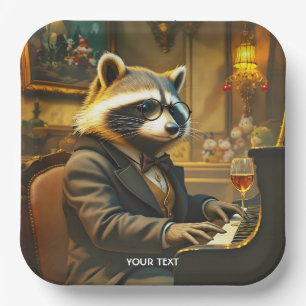 Fantasy Cute Piano Racoon Playing Paper Plate