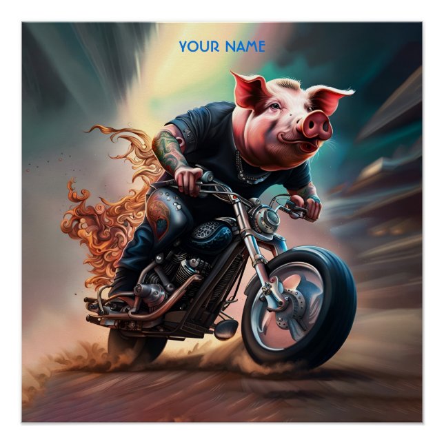 Fantasy Cute Pig Riding Bike Poster (Front)