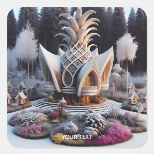Fantasy Cute Pineapple House Winter Square Sticker