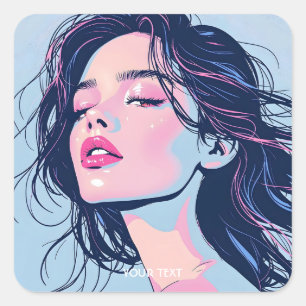 Fantasy Cute Pink Blue Girl Square Sticker