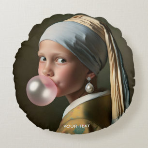 Fantasy Cute Pink Bubble Gum Round Cushion