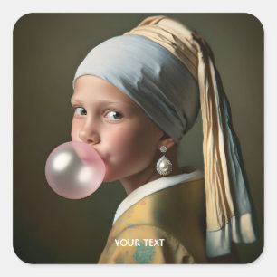 Fantasy Cute Pink Bubble Gum Square Sticker