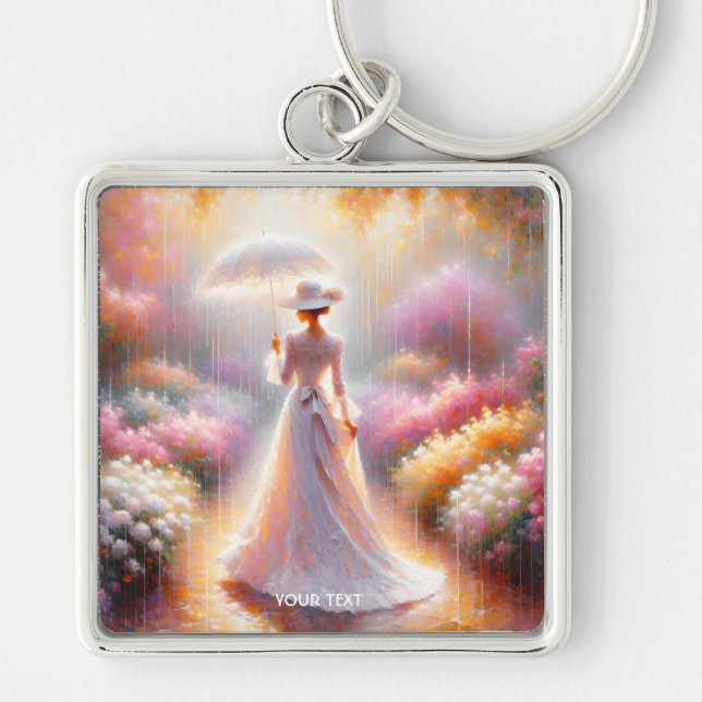 Fantasy Cute Pink Garden Umbrella Key Ring (Front)