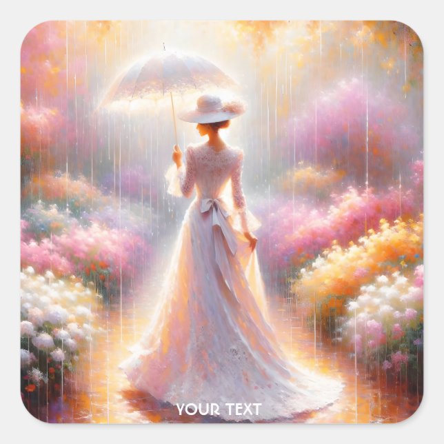 Fantasy Cute Pink Garden Umbrella Square Sticker (Front)