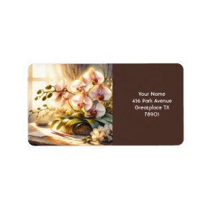 Fantasy Cute Pink Orchids Watercolor Label