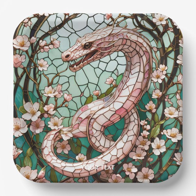 Fantasy Cute Pink Snake Sakura Paper Plate (Front)