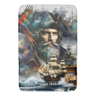 Fantasy Cute Pirate Sea Ship Bath Mat